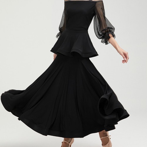 Red black ballroom dance skirt for women female foxtrot smooth waltz tango dance long skirt